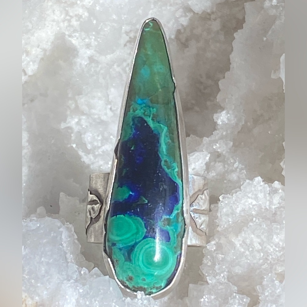 Malachite in Azurite Sterling Talon Ring